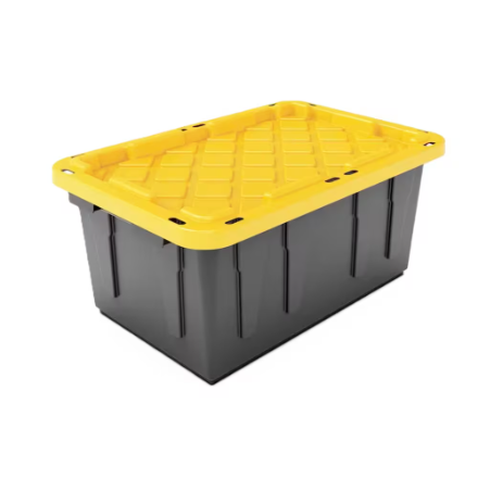 Heavy-duty reusable plastic moving bin with a snap-on coloured lid