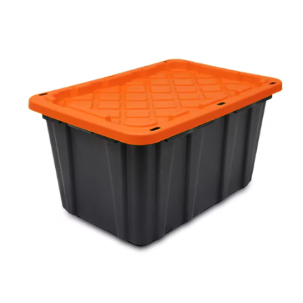 Heavy-duty reusable plastic moving bin with a snap-on coloured lid